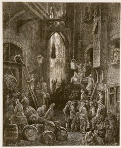 ウィリアムブランチャードジェロルド（1826-84）によって書かれたチャールズラプラント（d.1903）のパブによって彫刻された「ロンドン、巡礼」からのリバーサイドストリート。 1872